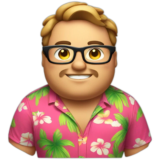 fat guy wearing a hawaii shirt with rectangular glasses playing video games emoji
