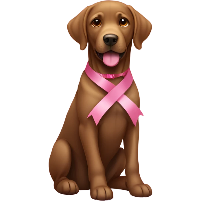 brown labrador sitting with a pink ribbon around its neck emoji