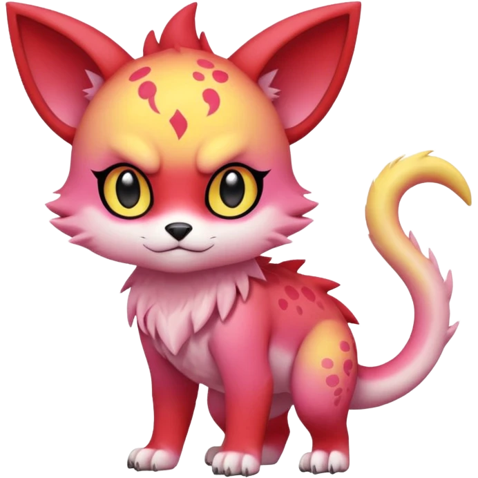 Pastel warm colorful-red-pink-yellow-gradient anime-styled edgy cool badass cute random Fakémon-creature, with random markings, full body emoji