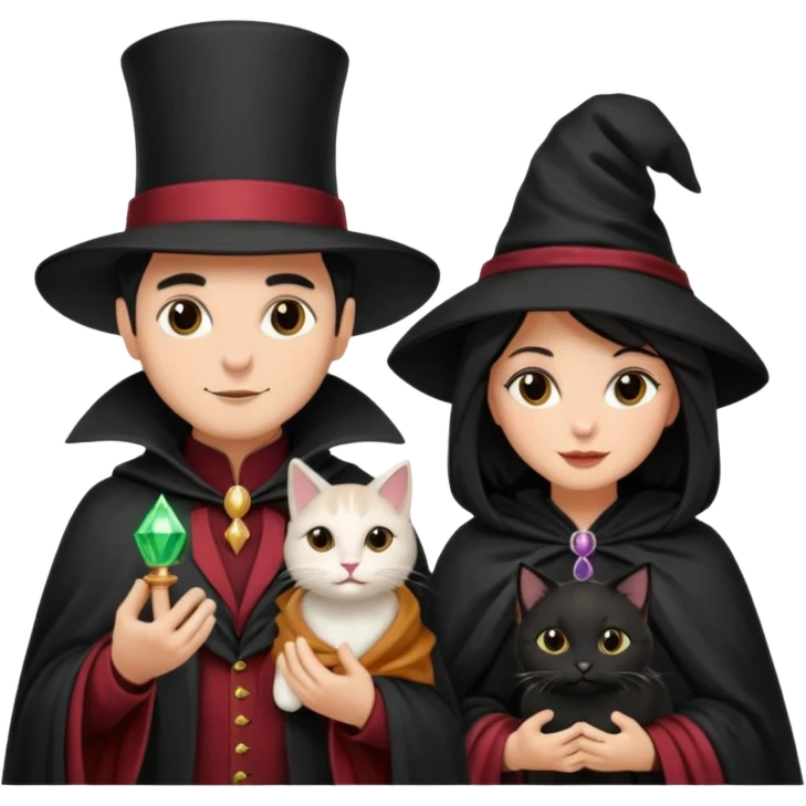 magician couple and their pet cat emoji