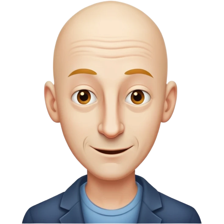 A tall, bald man with a long, pointed nose and a mischievous smirk.  emoji