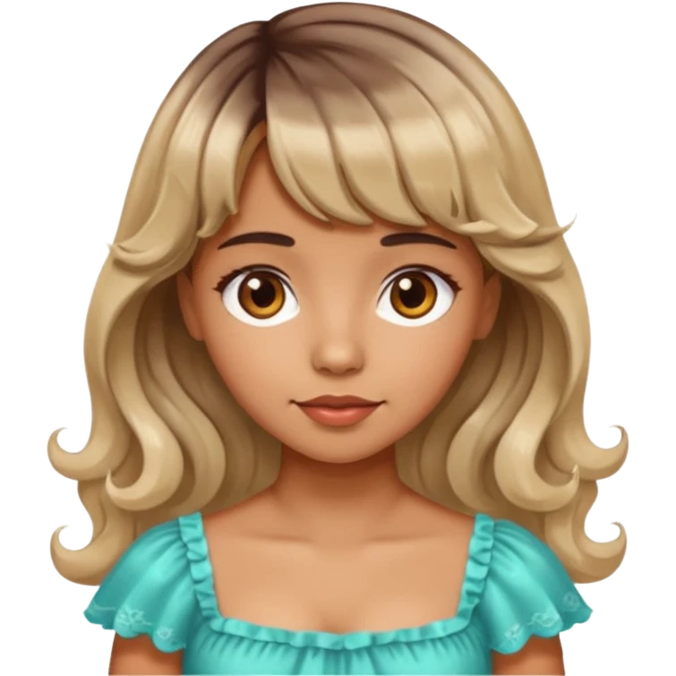 latina lady in a cute dress with bleached and brown wavy hair with bangs emoji