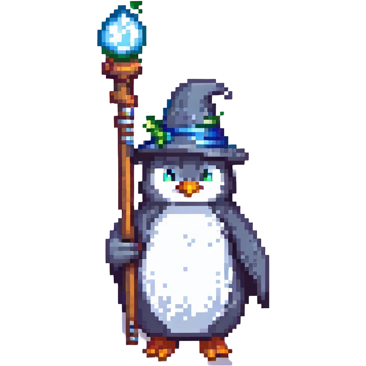 penguin wizard with a staff emoji