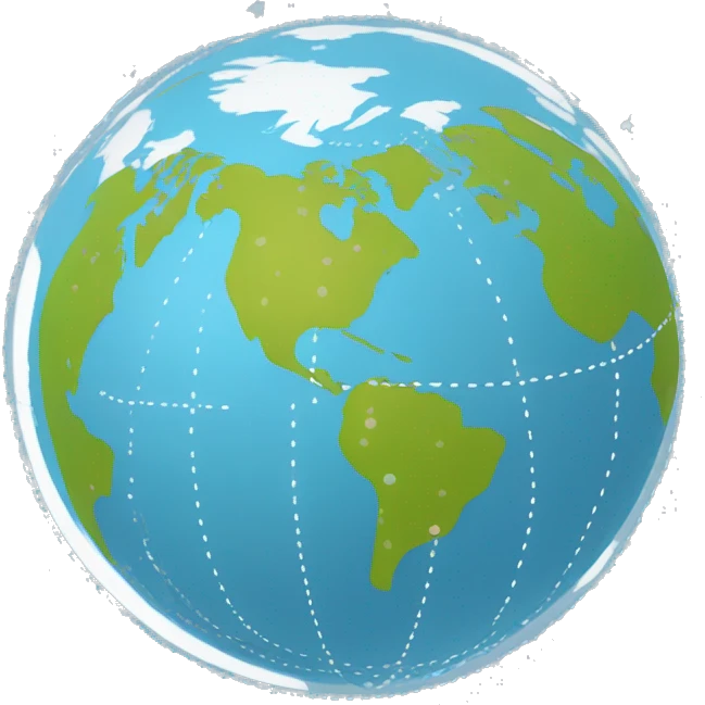 Create an image of a globe with a dotted flight path line from North America to Europe. emoji