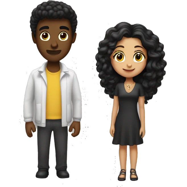 Un chico pelo negro corto y una chica pelo melena rubio cenando emoji