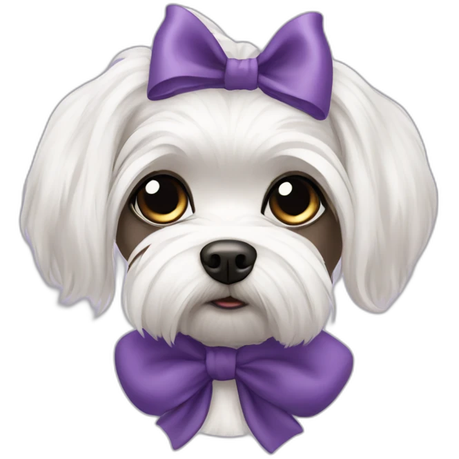 Maltese dog, black iris, dark iris of the eyes, female with a hair bow emoji