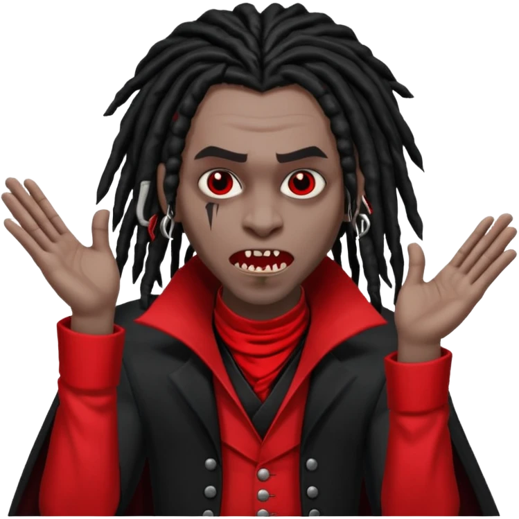 A black vampire with dreads throwing up 900 emoji