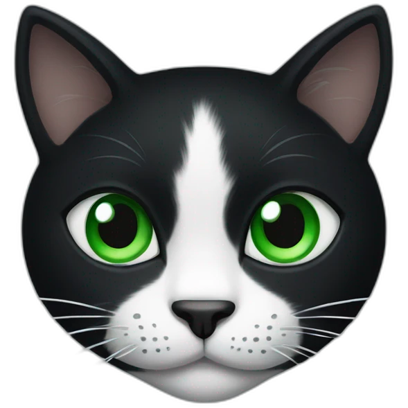 A black cat with green eyes with a white mustache and white spots emoji