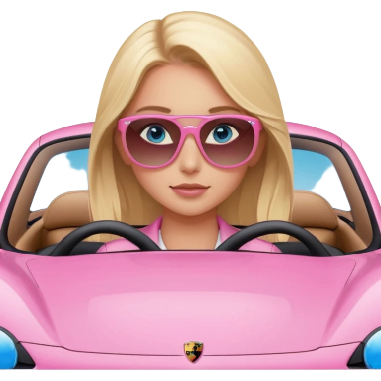 pink Porsche taycan with blonde girl, blue eyes, girl in front of the car emoji