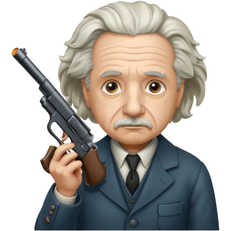Albert Einstein holding a gun emoji