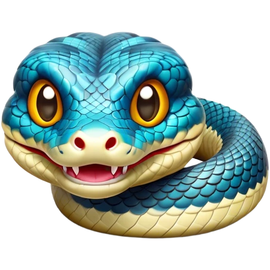 Cinematic Comical Chinese Water Snake Portrait Emoji, Head tilted dramatically with an exaggeratedly amused expression, featuring a striking, glossy scaled body with bold patterns and wide, expressive eyes filled with playful disbelief, Simplified yet hilariously expressive features, highly detailed, glowing with a slightly sassy aquatic glow, high shine, dramatic yet playful, stylized with an air of cheeky water mischief, soft glowing outline, capturing the essence of a spirited and over-the-top water snake that feels like it could slither its way into internet fame instantly! emoji