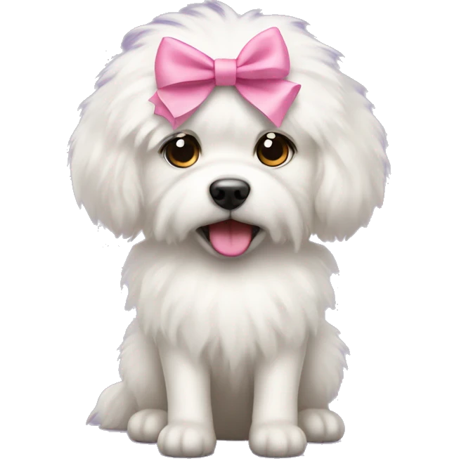 white fluffy dog with a pink bow emoji