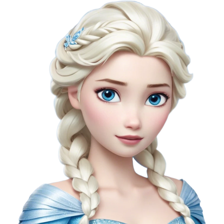 Cinematic Realistic Elsa Portrait, depicted with lifelike skin texture, soft natural lighting, and intricately detailed platinum blonde hair styled elegantly. Her striking, expressive blue eyes exude confidence and grace, complemented by a serene and regal expression. She is dressed in her signature icy attire, with shimmering fabric textures and delicate folds that catch the light beautifully. The portrait features a soft, enchanting glow with a cool, radiant finish, capturing the essence of timeless elegance in a realistic and painterly style, evoking a sense of depth and authenticity. emoji