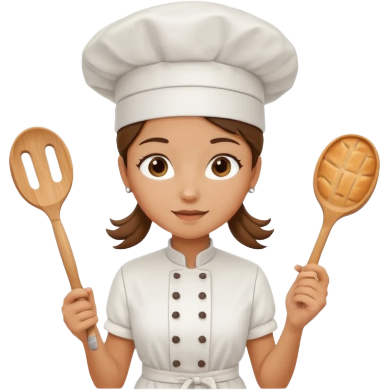 Young female baker - white chef hat, framing white cream pattern on bread emoji
