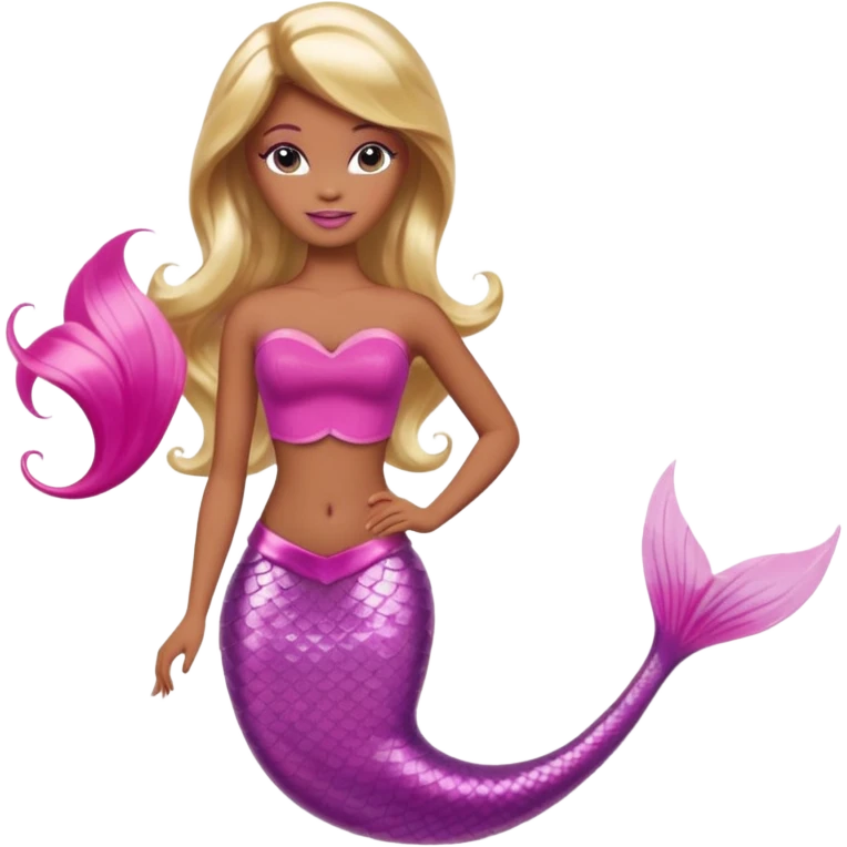Brown skin blonde hair barbie mermaid with pink tail and pink highlights in hair  emoji