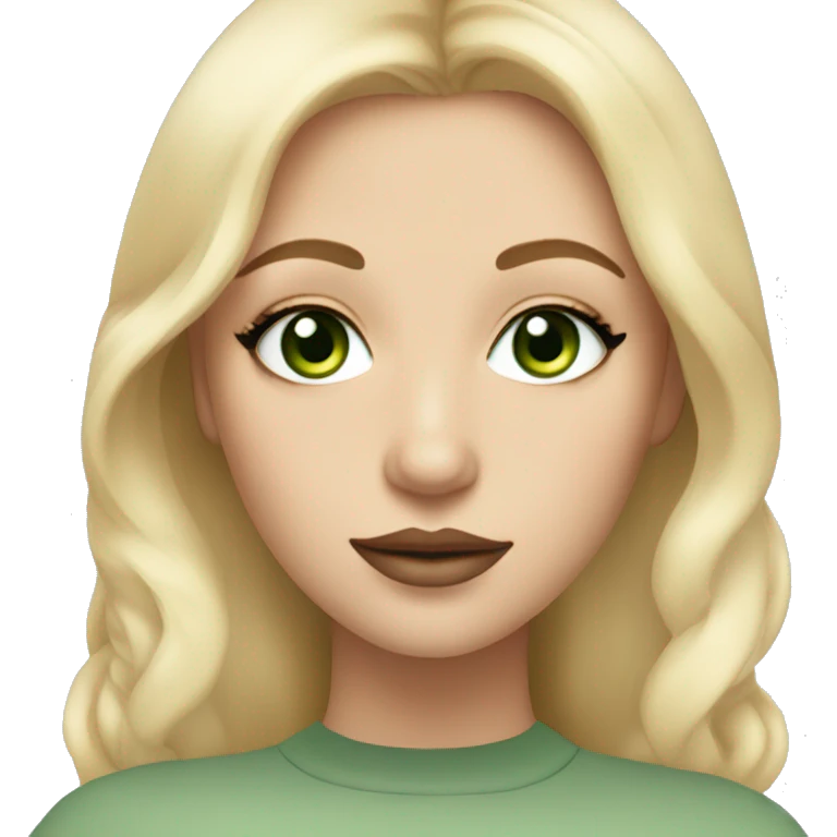 Girl with mascara and eyeliners, green eyes, full lips, light skin, blonde hair, angelic face emoji