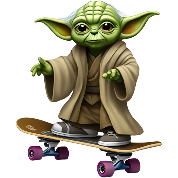 Maître yoda en skate, dessin avec peu de détails et de couleurs  emoji