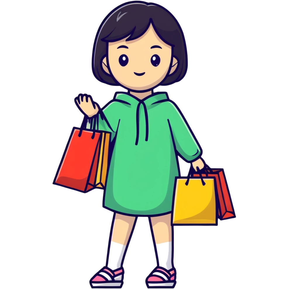 Fashionable Japanese girl with shopping bags emoji