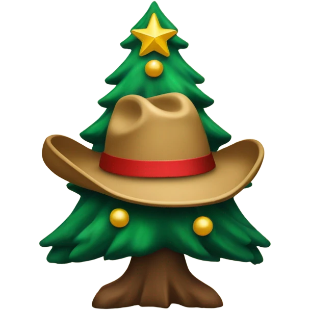 Christmas tree with a cowboy hat topper emoji