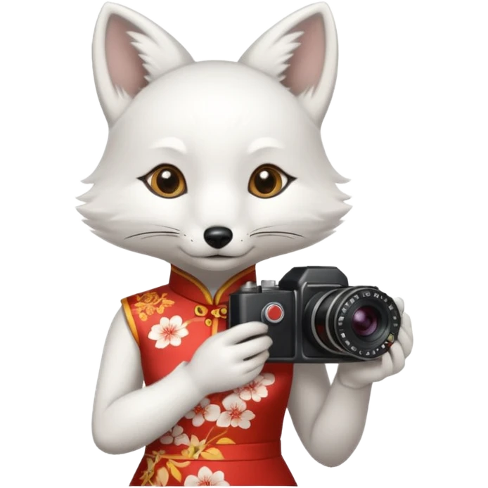 white fox, cheongsam ancient white fox with camera emoji