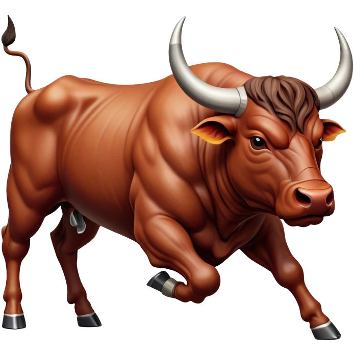Cinematic Realistic depiction of a powerful Spanish charging bull, rendered with dynamic muscle definition and detailed, textured hide, set against a dramatic backdrop with intense, action-packed lighting emoji
