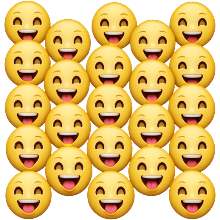 Dozens of yellow smiling emoji faces with very small differences like open mouth, teeth showing, tongue out” emoji