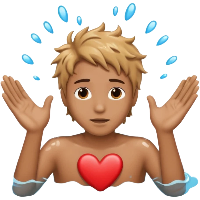 Persong drowning in the ocean and creting a heart with his hands emoji