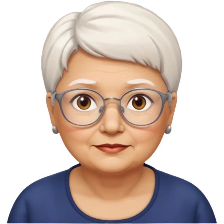 Create me emoji of an old mid-fat lady. Short white hair to left side. Square glasses. Brown eyes. Without any earings. Long head emoji