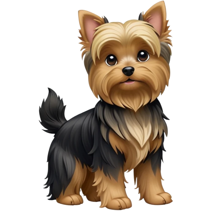 cinematic-[yorkshire terrier]-realistic-full-body-sitting-emoji,-tail-resting-loosely-beside-its-paws,-head-tilted-dramatically,-wavy-[black and tan-fur,-simplified-yet-realistic-focused-features,-highly-detailed,-glowing-with-an-almost-sarcastic-glow emoji