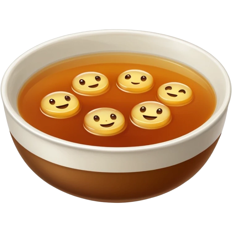 plain consommé in a bowl, clear brown broth, no garnish, no face, no expression, just food, simple emoji style emoji