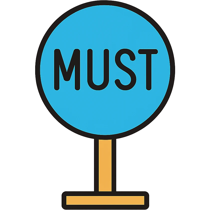 the road sign with the word must emoji