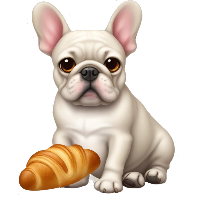 Bouledogue français avec des cœurs dans les yeux tenant un croissant  emoji