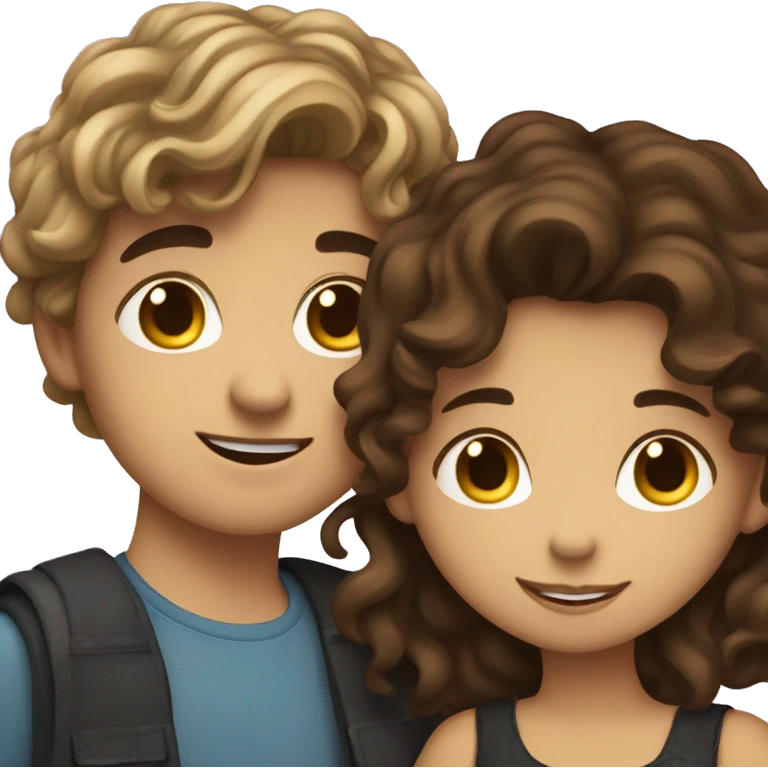 Brunette girl with wavy hair hugging brunette boy lovingly couple emoji
