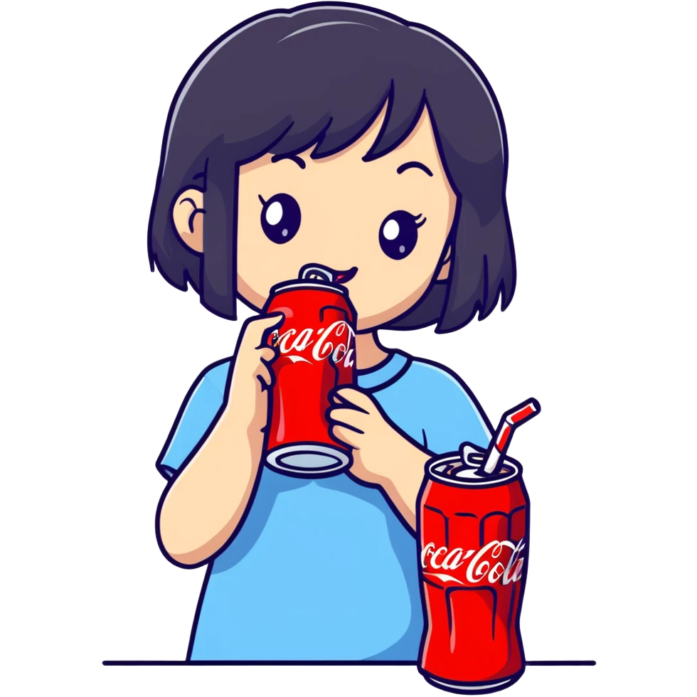 cute girl with black hair drinking coca cola emoji