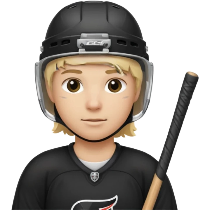 hockey player blonde hair black outfit helmet hockey stick emoji