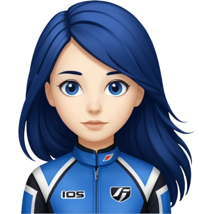 dark blue long hair woman with black racing outfit with blue strips emoji