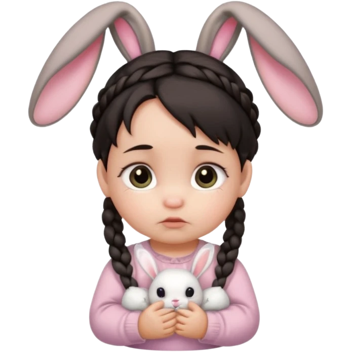 bunny ear accessory wearing baby braided dark hair sad  emoji