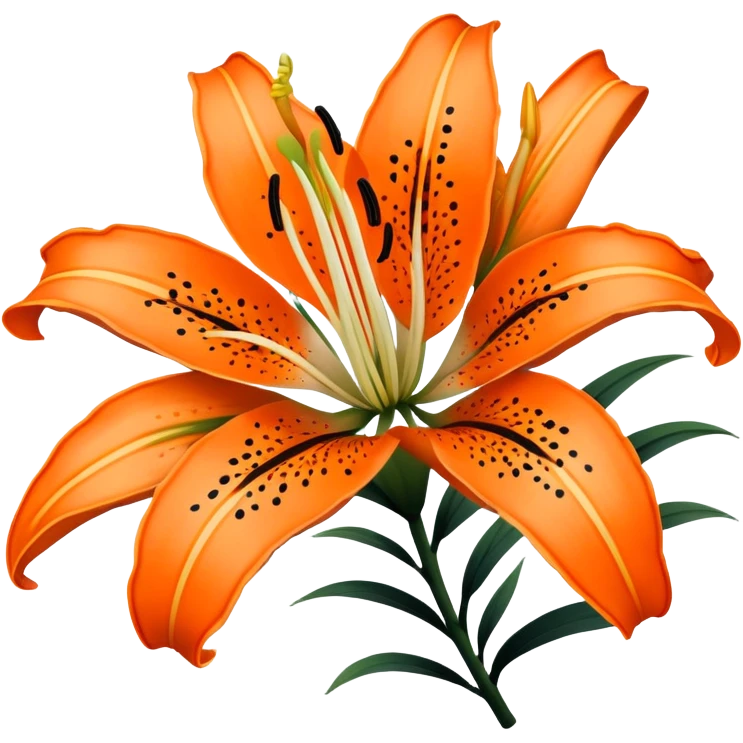 Japanese style tiger lily (oniyuri) flower in ukiyo-e inspired design, bright orange petals with distinctive black spots, curved-back petals, traditional composition like in Japanese woodblock prints emoji