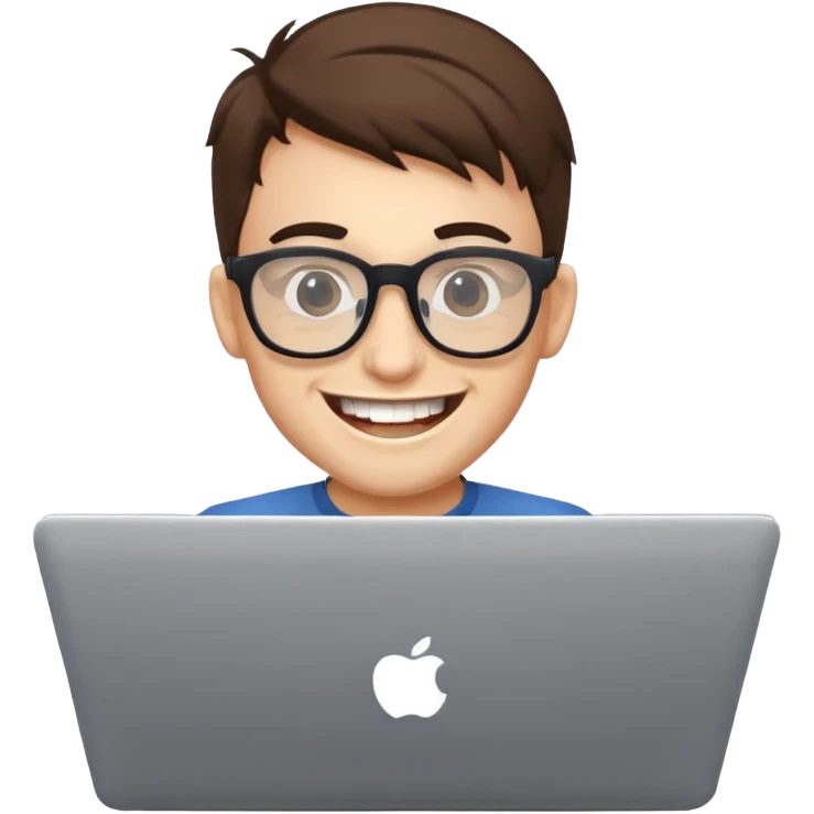 smiling programmer with big glasses and buck teeth, holding a laptop emoji