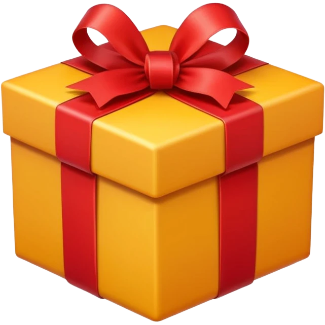 A square gift box tied with a bright red ribbon, in Apple iPhone emoji style. Vibrant colors, smooth gradients, glossy highlights, clean simple shapes, no outlines, slight 3D depth. emoji