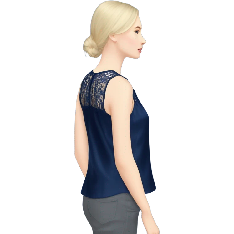 Realistic isolated side view of a navy blue lace silk camisole blouse. emoji