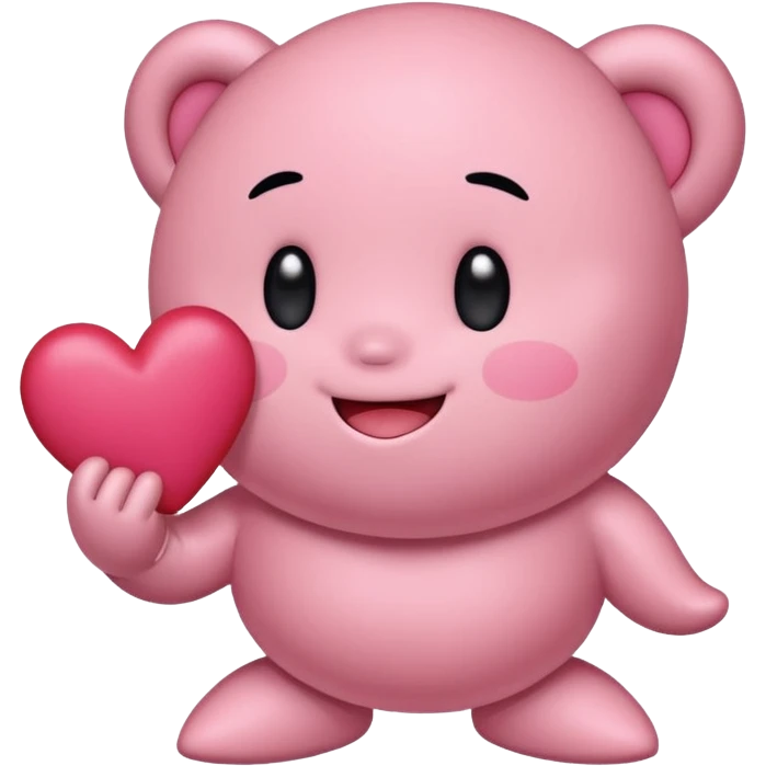 create a chibi sticker of Kirby smiling with a heart in his hands emoji