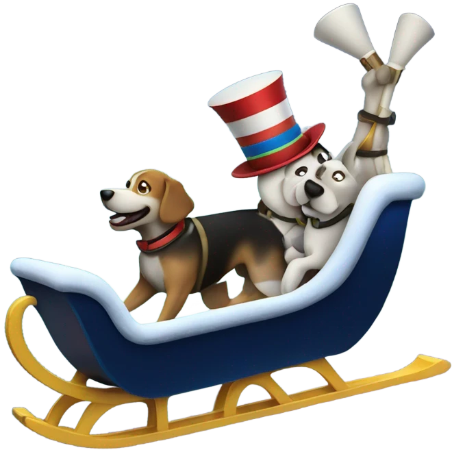 Dog sledding down a hill with a top hat go super fast in space emoji