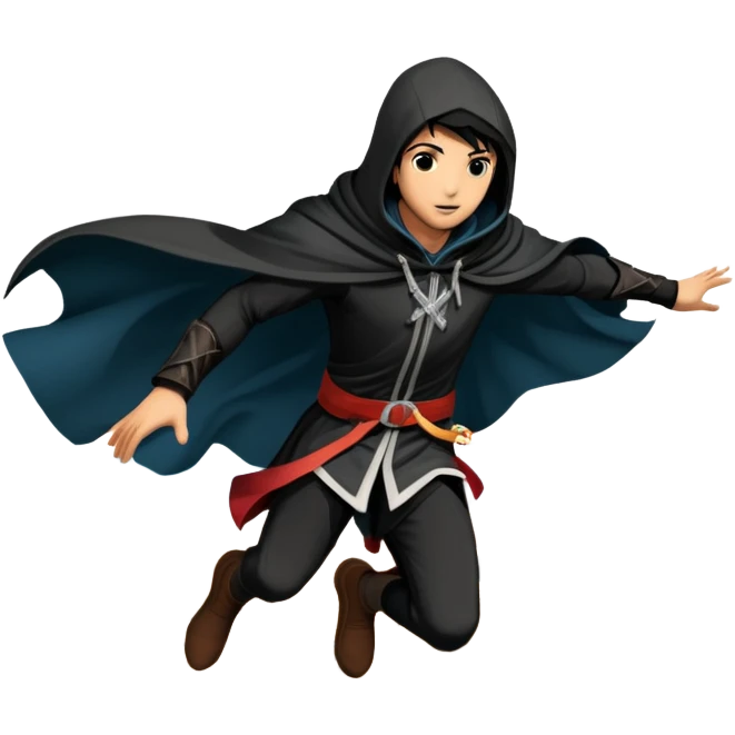 An icon featuring a hero performing a leap of faith from a tower in Florence, inspired by adventure games like Assassin's Creed. The design captures the dramatic moment mid-air, with detailed architecture and a bustling city below. Transparent background emoji