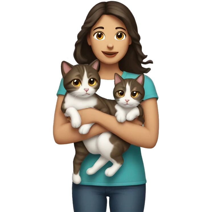 Brunette holding two cats emoji