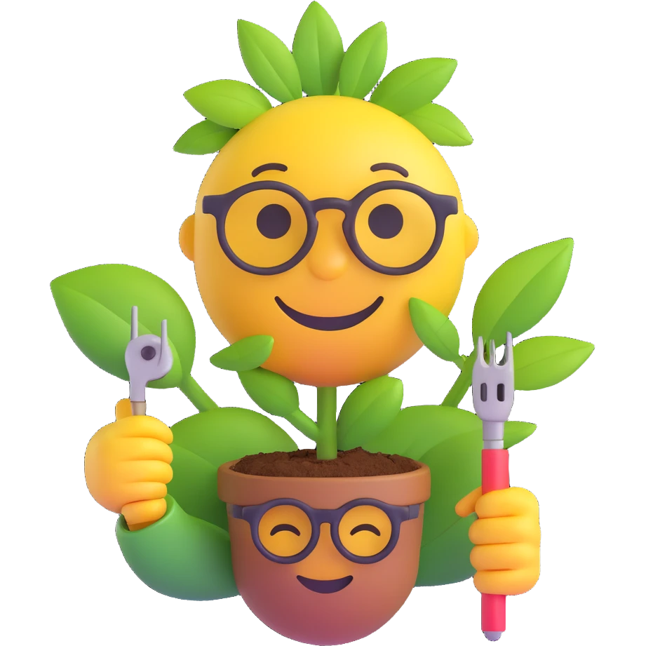 3D smiley emoji, round shape, agricultural engineer: holding a plant and measuring instrument, with the text "Agrármérnök" on it emoji