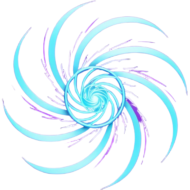 futuristic minimalistic logo icon, abstract glowing storm swirl made of neon purple (#8B5CF6) and cyan (#00E0FF) lines, representing Storm team energy and speed, digital lightning core, dark background, no face, tech-style emblem, 1:1 aspect ratio emoji