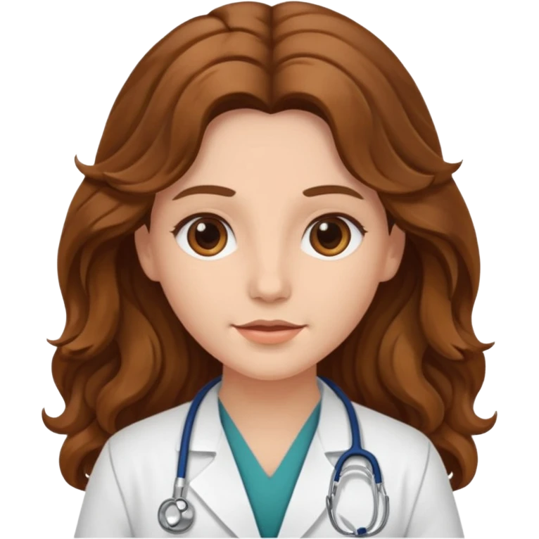 médica, cabelo castanho, pele branca, cabelo ondulado, cabelo comprido emoji