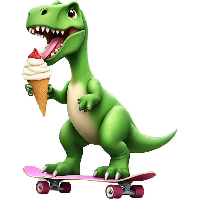 dinosaur eating ice cream on skateboard emoji