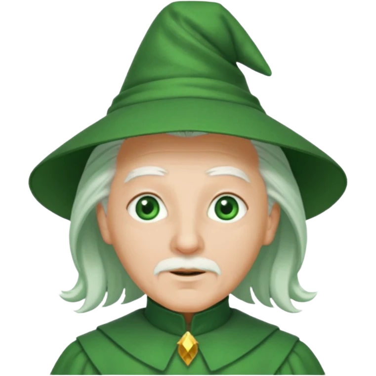 The Wizard from the Wizard of Oz with white hair, green eyes, green outfit emoji